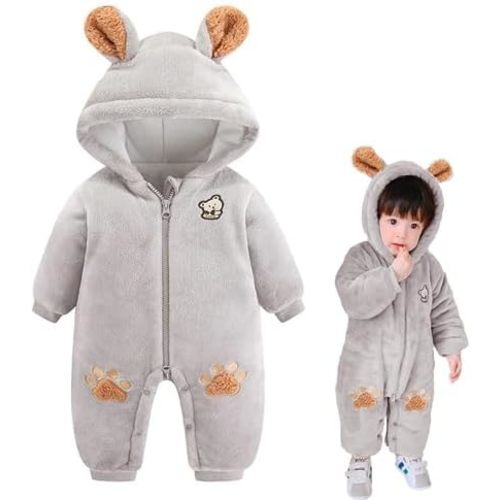 XIFAMNIY Newborn Fleece Footie Jumpsuit Hooded Warm Thicken Winter Outwear Snowsuit for Baby Girls and Boys