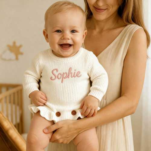 Personalized Embroidered Romper| Newborn outfit | coming home outfit | Romper | Name Announcement |Embroidered Jumpsuit | knitted booties