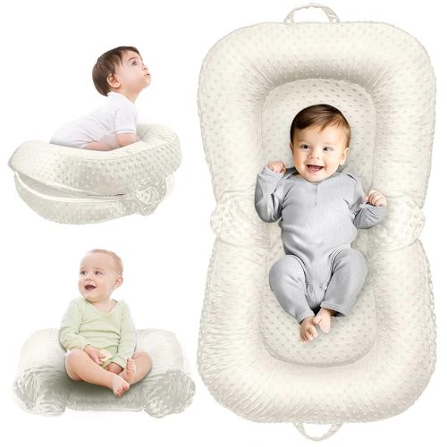 Baby Lounger Pillow - 3-in-1 Infant Lounger Pillow for Newborn 0-24 Months, Breathable & Soft Baby Nest for Baby, Portable Newborn Lounger for Home and Travel, Babies Essentials Gifts, Off-White