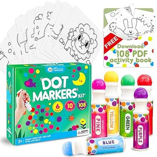 Jar Melo Dot Paint Art Marker Kit,Washable, Non-Toxic With 40 FREE Pdf Activity Book & Physical Sheets Daubers Marker for Toddler & Preschoolers, 6 Colors, 2.1 fl.oz