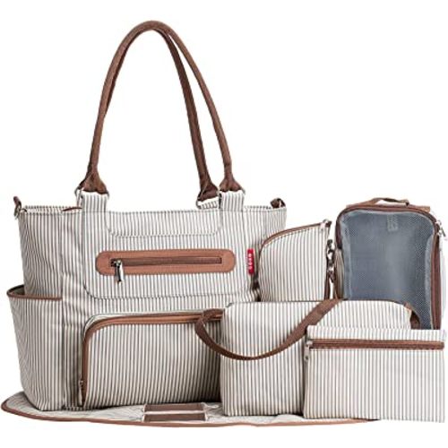 SoHo Grand Central Station Diaper Bag 7Pc, Striped