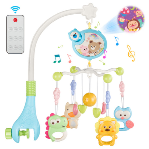 Crib Mobile with Music and Lights, Baby Mobiles for Cribs, Nursery Musical Mobile with Remote Control for Bassinets Toys Hanging Girls Boys, Portable Animal Mobile Hanger Arm Clip On Attachment