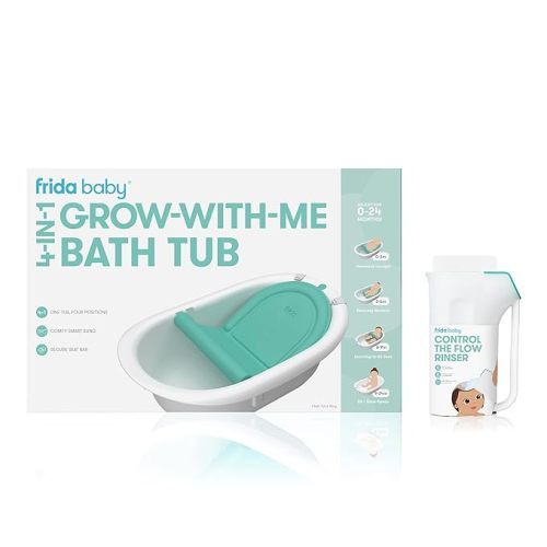 Frida Baby 4-in-1 Grow-with-Me Bath Tub & Control The Flow Rinser Cup Bath Time Kit - Bath Tub + Rinser Cup