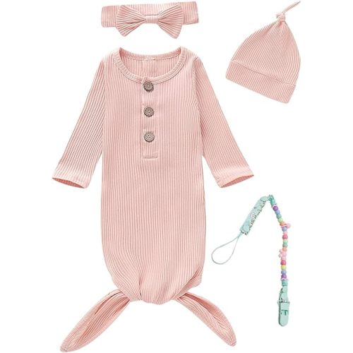 Newborn Cotton Nightgowns Neutral Baby Knotted Sleeper Baby Coming Home Outfit