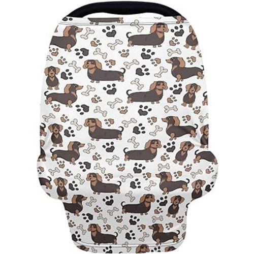 Binienty Cozy Car Seat Covers for Babies Boys Girls,Dachshund Dog Paw Stretchy Infants Carseat Canopies,Baby Shower Gifts