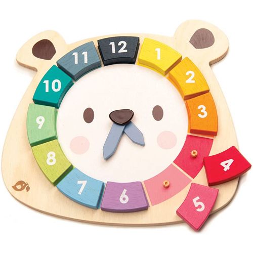 Tender Leaf Toys - 12 Pcs Bear Colors Clock, Early Learning Time, Educational Learning Clock Toy - Wooden Clock, Lovely Shapes - Cognitive Toy for Kids