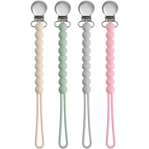 Pacifier Clips for Boys Girls - MORIBOX 4 Pack Paci Clip Soothe Baby Binky Holder for Shower Birthday Gift