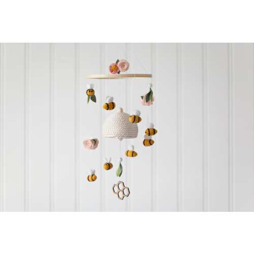 Waterfall Felt Bumble Bee Mobile -  Beehive, Bee & Flower Nursery Decor - Handmade Mobile - Reading Nook Decor
