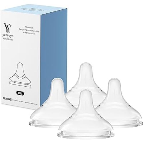 Silicone Bottle Nipple, Anti Colic Nipples for Baby, Natural Feel, M, 3 Months+, 4 Counts