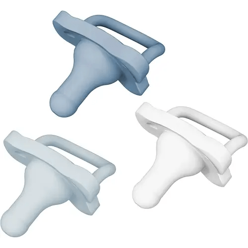 Dr. Brown's HappyPaci 100% Silicone Baby Pacifier, Contoured One-Piece Design, White, Blue, Light Blue, 0-6m, BPA-Free, 3 Pack