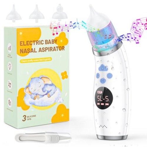 Electric Baby Nasal Aspirator with 3 Tips, 5 Suction Levels, Music & Light