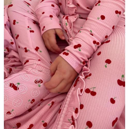 Very Cherry | Ribbed One Piece Ruffle Footie Pajama