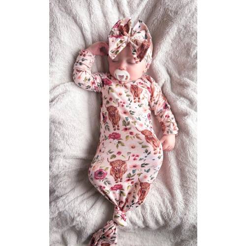 baby gown, knotted gown, tie gown with bow, western gown, baby going home outfit girl, baby gown coming home outfit, baby gown set,western