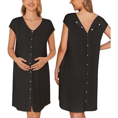Ekouaer Labor/Delivery/Hospital Gown Nursing Nightgown Maternity Sleepwear With Pockets Postpartum Gowns with Button S-XXL