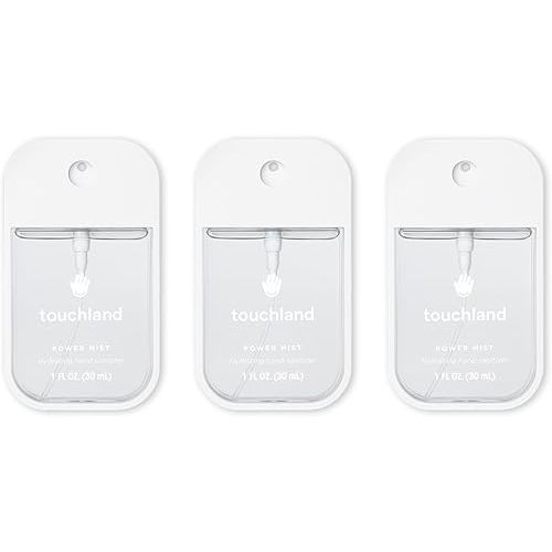 Touchland Power Mist Hydrating Hand Sanitizer Spray, DYE FREE Trio Set (Rainwater, Unscented, Beach Coco), 1 FL. OZ. Travel Size (Set of 3)