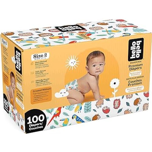 Hello Bello Disposable Diapers Size 2 (10-16 lbs), Extra-Absorbent, Hypoallergenic, and Eco-Friendly Baby Diapers with Snug and Comfort Fit, 100 Count Club Pack (Design May Vary)