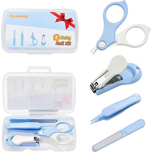 Baby Nail Clippers Kit Baby Grooming Set with Nail Clippers, Scissors, Nail File & Tweezers Baby Care Kit Fingernail Cutter for Baby,Newborn,Infant,Toddler,Kid(Blue)