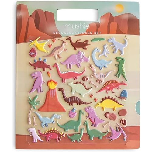 mushie Reusable Sticker Book Set (Dino) | 100+ Removable Puffy Stickers | Arts & Crafts Activity for Kids | Ages 3+