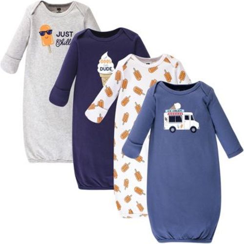 Hudson Baby Infant Boy Cotton Long-Sleeve Gowns 4pk, Ice Cream Truck, 0-6 Months