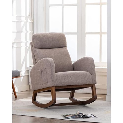Rocking Accent Chair for Nursery, Upholstered Glider Nursery Chair with Breathable Fabric for Bedroom, Living Room, Grey