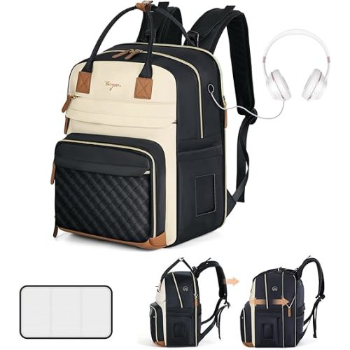 Extra Large Diaper Bag for 2 Kids, Diaper Bag Backpack, Twin Diaper Bag 25-37L Expandable with Changing Pad and Earphone Hole, Apricot Black