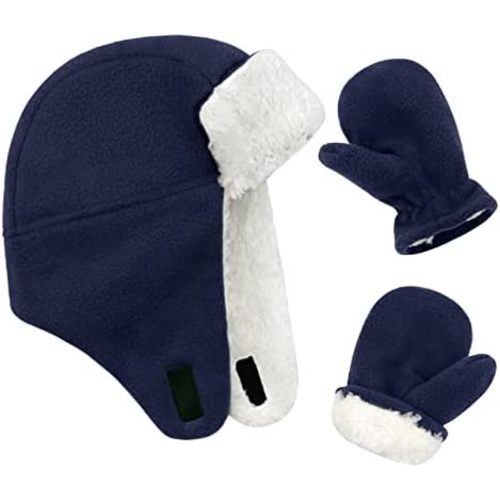 Baby Winter Hat Mittens Toddler Hats for Boys Girls Sherpa Lined Toddler Gloves Infant Baby Hat and Mitten Set