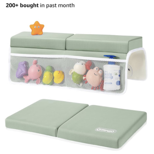 URMYWO Bath Kneeler and Elbow Rest Pad Set - 1.5" Thick Baby Bath Kneeler Pads with Toys Organizer, Anti-Slip Cozy Knee & Arm Support Bathtub Mat, Quick Dry Kneeling Pad for Baby Bath Time