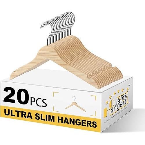 Quality 12” Kids Wooden Hangers – 20-Pack Ultra Slim 0.31'' Plywood Design with Swivel Hook – Space Saving Natural Wood Hangers for Baby & Toddler Clothes (Natural, 20 Pack)