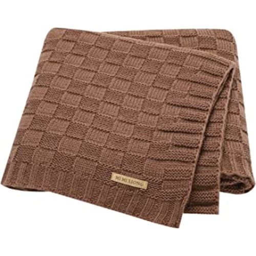 LAWKUL Baby Blankets Knit Cable Babe Blanket Soft Airy Newborn Infant Receiving Swaddling Brown Neutral Crib Stroller 40"x30"