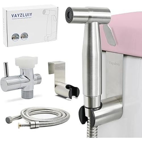 Handheld Toilet Bidet Sprayer for Toilet-Adjustable Water Pressure Control with Bidet Hose for Feminine Wash, Stainless Steel Brushed Nickel Cloth Diaper for Baby Wash (Stainless Steel, 1)
