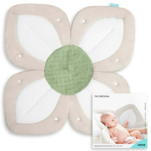 Blooming Bath Lotus Baby Bath Seat - Sink Baby Bath Insert, Cream/Olive with Snaps