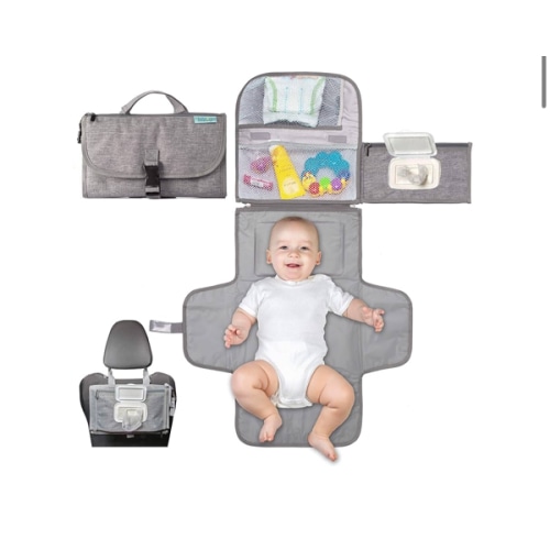 Kopi Baby Portable Diaper Changing Pad - Baby Diaper Changer Travel Bag with Wipes Pocket, Smart Design Portable Changing Mat, Infant Travel Station Kit, Gift for Newborn Girl & Boy - Grey, Classic