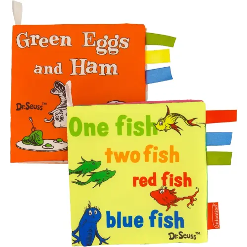 Infantino Dr. Seuss Soft Activity Books, One Fish Two Fish Red Fish Blue Fish & Green Eggs and Ham, Baby Cloth Books with Colorful Pages and Satin Tags for Infants & Toddlers 0+ Months, 2-Pack