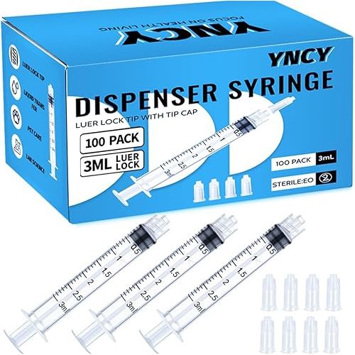 100 Pack 3ml Syringes Luer Lock with Cap, 3cc Syringe without Needle, Individual Sterilized Wrapped