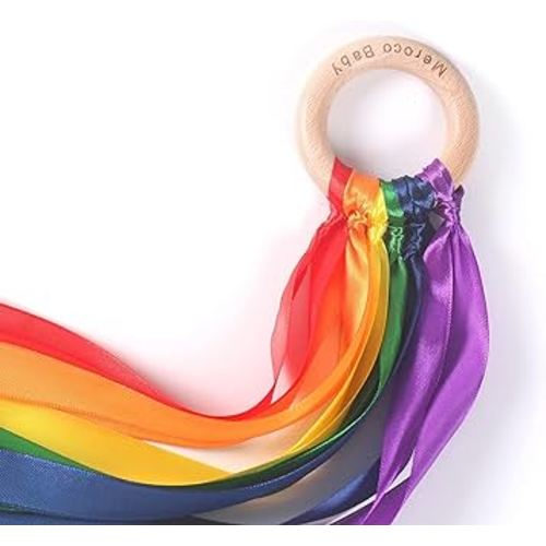MEROCO Rainbow Hand Kite Ribbon Toys Wooden Waldorf Toys Baby Montessori Sensory Toys for Toddlers 3 Year Old Girl Boys 2pcs