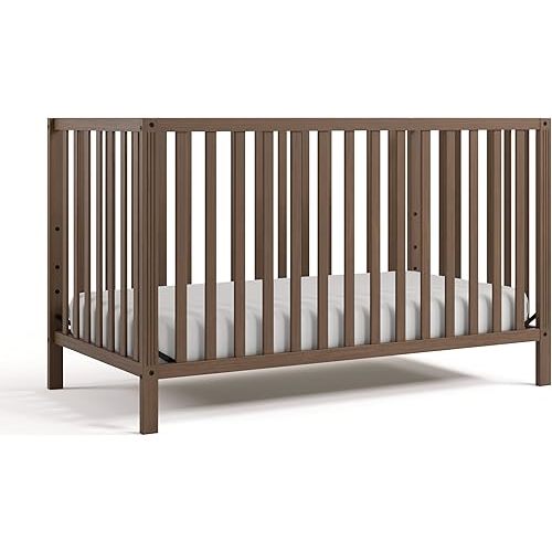 Storkcraft Morningside 5-in-1 Convertible Crib (Hazelnut) – GREENGUARD Gold Certified Baby Crib, Fits Standard Crib Mattress, Easy 30-Minute Assembly, Converts to Toddler Bed and Full Bed