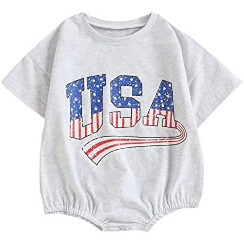Twopumpkin 4th of July Baby Boy Girl Outfit Newborn Toddler Bubble Romper Retro Fourth Of July Clothes