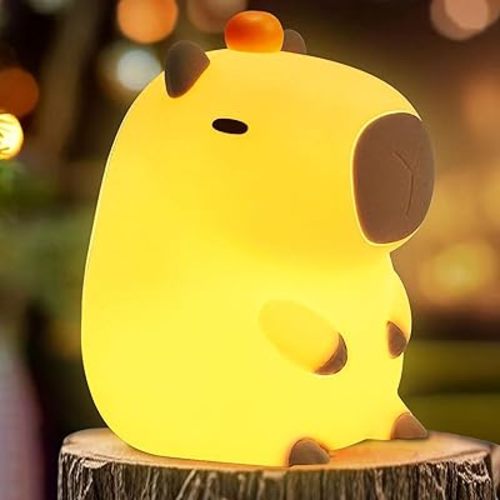 Capybara Lamp,Cute Capibara Night Light, LED Squishy Novelty Animal Lamp,Dimmable Soft Silicone Nursery Nightlight for Kids, Rechargeable Bedroom Touch Lamp, Dorm Decor, Baby Boys Girls Gift