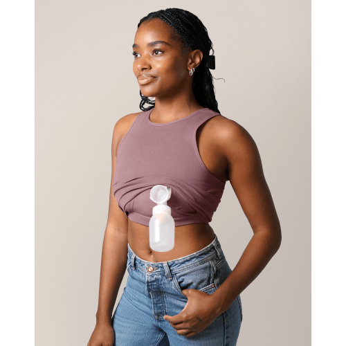 Sublime® Bamboo Hands-Free Pumping Longline Bra Top | Oatmeal Heather - Kindred Bravely