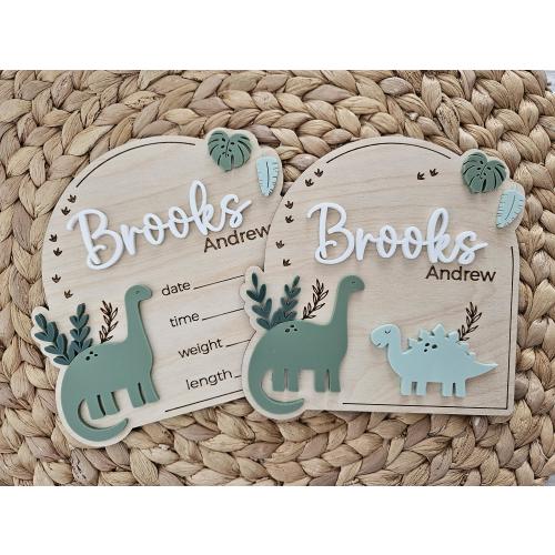 Dinosaur Baby Name Sign | Newborn Birth Announcement Name Plaque | Arch Baby Arrival Hospital Sign | Newborn Footprint Plaque