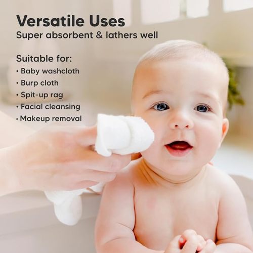 6-Pack Organic Baby Washcloths – Soft Bamboo Washcloth, Baby Wash Cloths, Baby Wash Cloth for Newborn, Kids, Baby Towels, Baby Bath Essentials, Face Towel, Face Cloths for Washing Face (Pistachio)