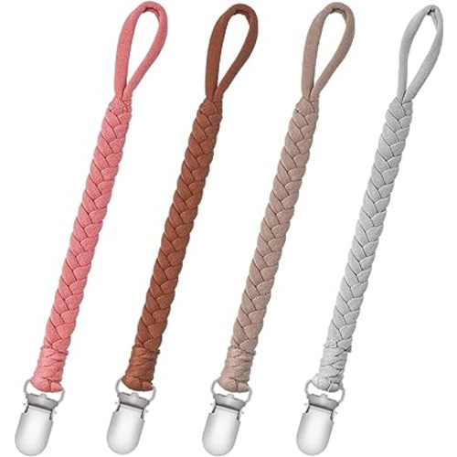Pacifier Clip for Boys and Girls Binky Holder Pacifier Holder Leash Soother Clip 100% Handmade Braided Fits All Pacifiers -Modern Unisex Baby Birthdays Gift(4 Pack)