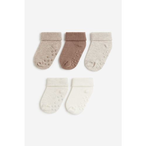 5-pack Non-slip Socks, Beige melange/brown
