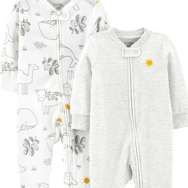 Simple Joys by Carter's Unisex Baby 2-way Zip Thermal Footed Sleep and Play, Pack of 2