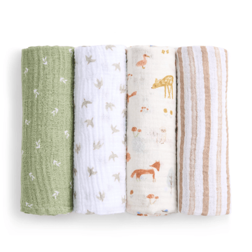 aden + anais sage woodland essentials cotton muslin swaddles 4 pack