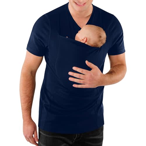 Mens Baby Carrier Shirt V Neck Short Sleeve T-Shirts for Men Skin to Skin T-Shirt with Pocket