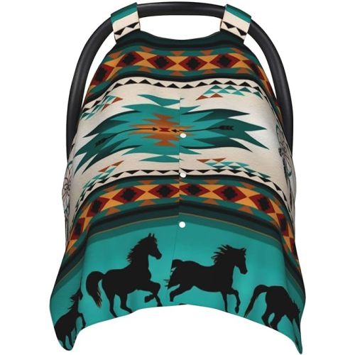 Aztec Tribal Horse Baby Car Seat Canopy Cover Multi Use Nursing Cover for Newborn Car Seat Canopy Mom Nursing Breastfeeding Covers Newborn Shower Gift, One Size