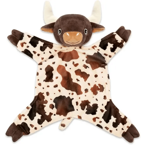 Longhorn Baby Security Blanket Lovey Baby Shower Cow Spotted Cowhide Print Stuffed Cow Snuggler First Birthday Unisex Baby Plush Sleeping Plushie Items Nursery Newborn Gift