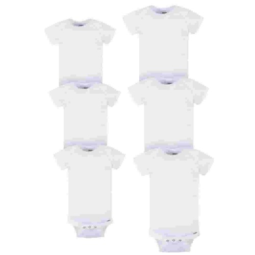 Gerber Baby Neutral White Grow With Me Assorted Onesies, 6-Pack, Sizes 0/3 Months - 12 Months