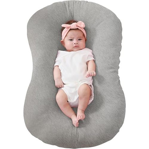 FUNUPUP Rayon Made from Bamboo Baby Lounger Cover Compatible with Snuggle Me Lounger, Infant Lounger Pillow Cover for Newborn, Removable Elastic Newborn Lounger Cover,Cover Only,Grey